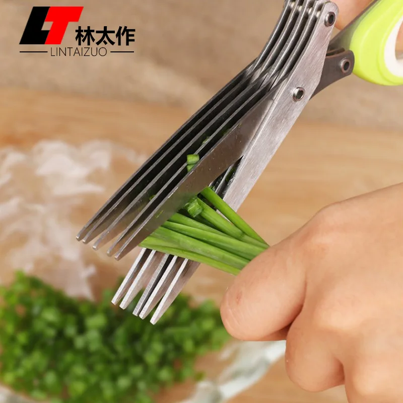 

19cm Minced 5 Layers Basil Rosemary Kitchen scissor Shredded Chopped Scallion Cutter Herb Laver Spices Cook Tool cut