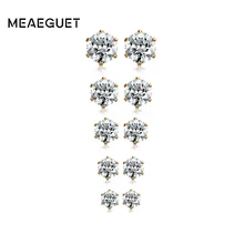 Meaeguet, набор из 5 пар, круглые геометрические серьги-гвоздики с кристаллами, подвески из нержавеющей стали, свадебные украшения для женщин