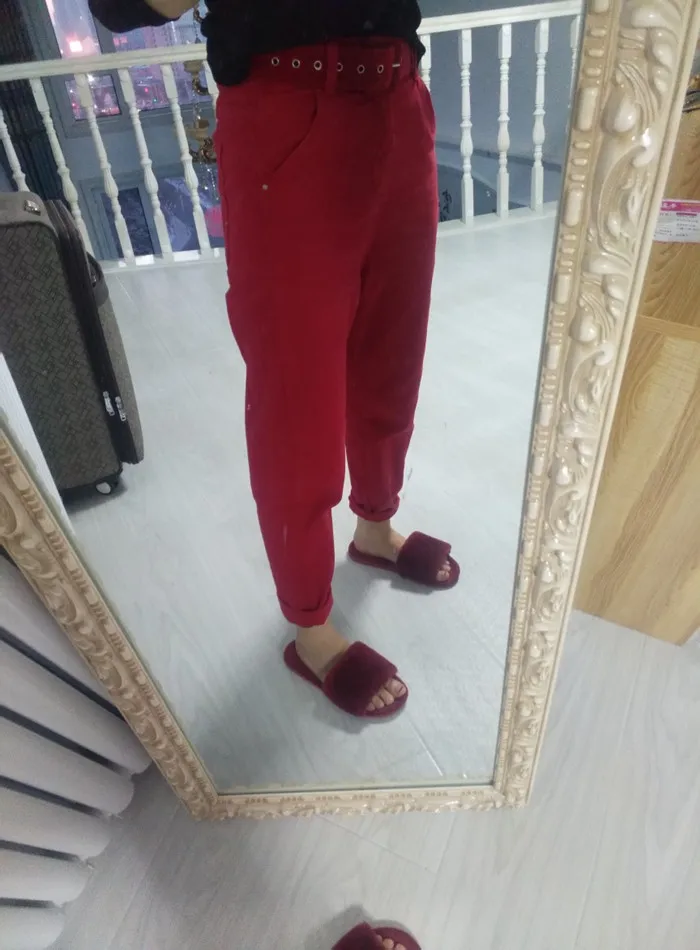 2019 Весна Осень Новые модные красные повседневные джинсы женские свободные шаровары большие размеры 26-31