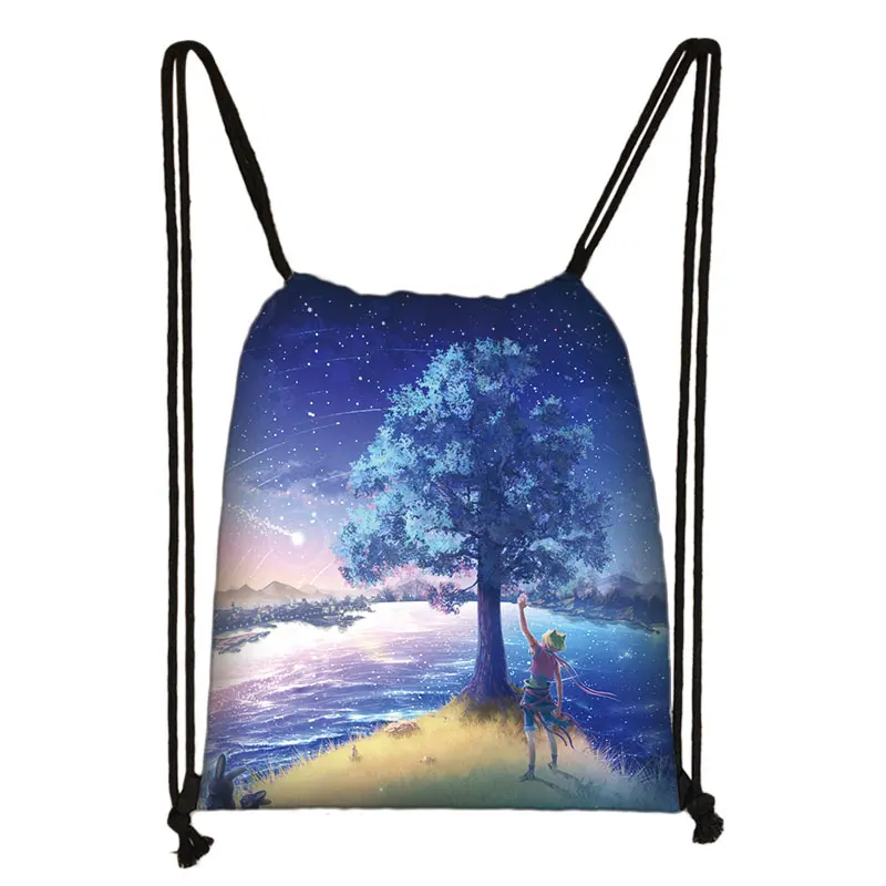 Galaxy / starry night print drawstring bag women travel bag fashion teenager girls canvas softback backpack female storage bag - Цвет: skdxk19