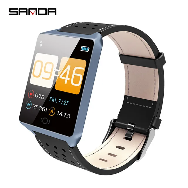 Black Blue SANDA CK19 умные часы для мужчин Bluetooth спортивные часы для IOS Android для женщин кровяное давление монитор сердечного ритма браслет умные часы - Цвет: Black Blue