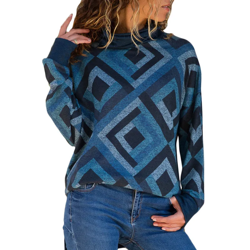 

Women Sweaters and Pullovers 2019 Autumn Winter Vintage Geometric Turtleneck Sweater Casual Cotton Long Sleeve Pullovers Jumper