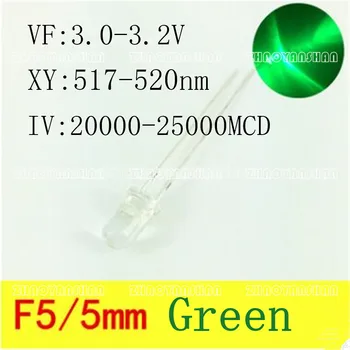 

100pcs X 5MM Green LED diode 3V 517-520nm 20000-25000MCD Transparent Highlight Free Shipping