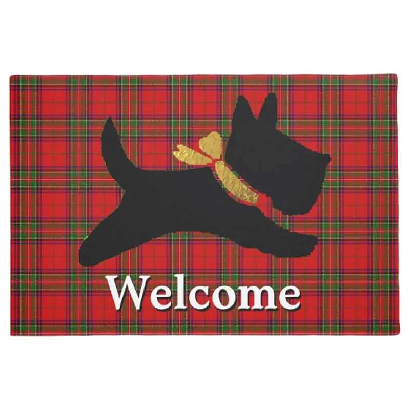 

Scottish Terrier Plaid Personalize Doormat Home Decoration Entry Non-slip Door Mat Rubber Washable Floor Home Rug Carpet