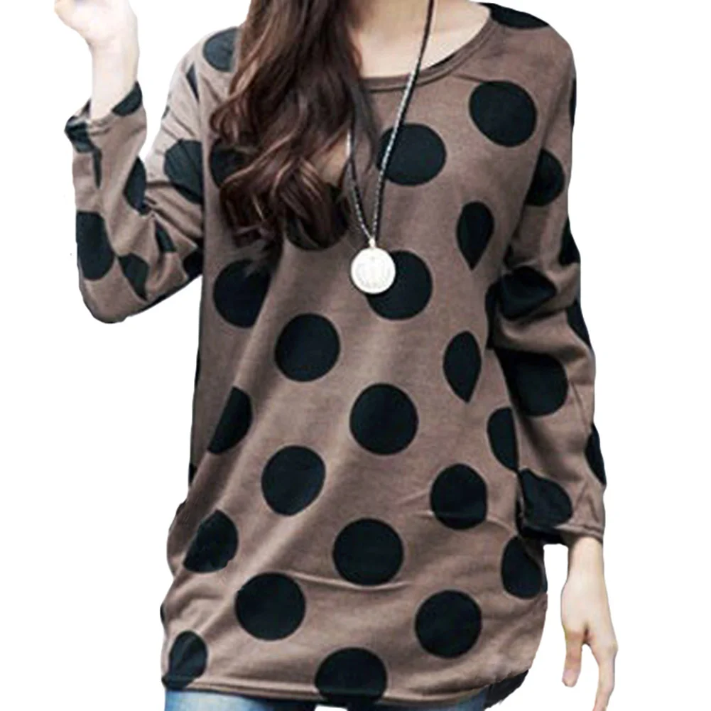 2019 Korean T Shirt Women Long Sleeve Tshirt 5XL Plus Size T-shirt Dot Tunic Knitted Shirt Long Pullover female Tops Tees Coffee