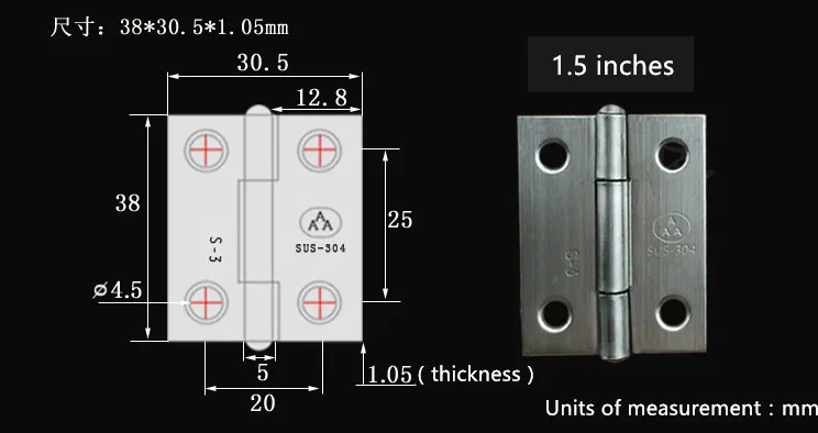 Нержавеющая сталь шарнирный мебельный шарнир фурнитура длина и ширина: 38*31*1 мм мебель 4 отверстия 1,5 дюймов аксессуары