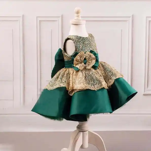emerald green and gold flower girl dresses