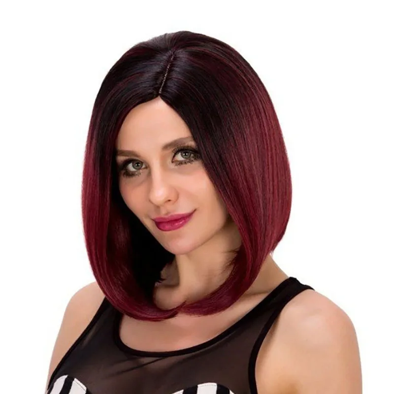 LISI волосы короткие парики синтетические волосы парики для женщин черный Боб прямые волосы парик Серый Фиолетовый Омбре термостойкие 10 дюймов - Цвет: Красный