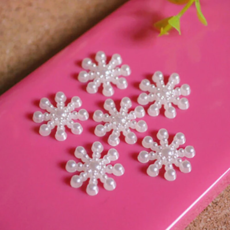 100pcs White Pearl Resin Snowflake Flatbacks Embellishments DIY Phone Christmas Decorations Scrapbooking Crafts 12mm