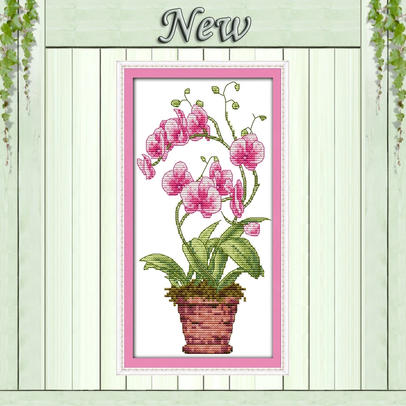 

Pink butterfly orchid flowers vase paintings counted printed on canvas Cross Stitch kits DMC 11CT 14CT needlework Sets embroider
