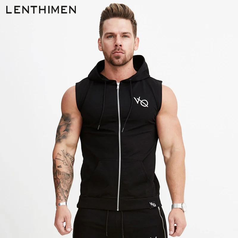 

Brand Gym Tank Top Men Sport Running Vest Compression Tights Mens Sleeveless Shirt Hooded Undershirt Training Vest With Zipper