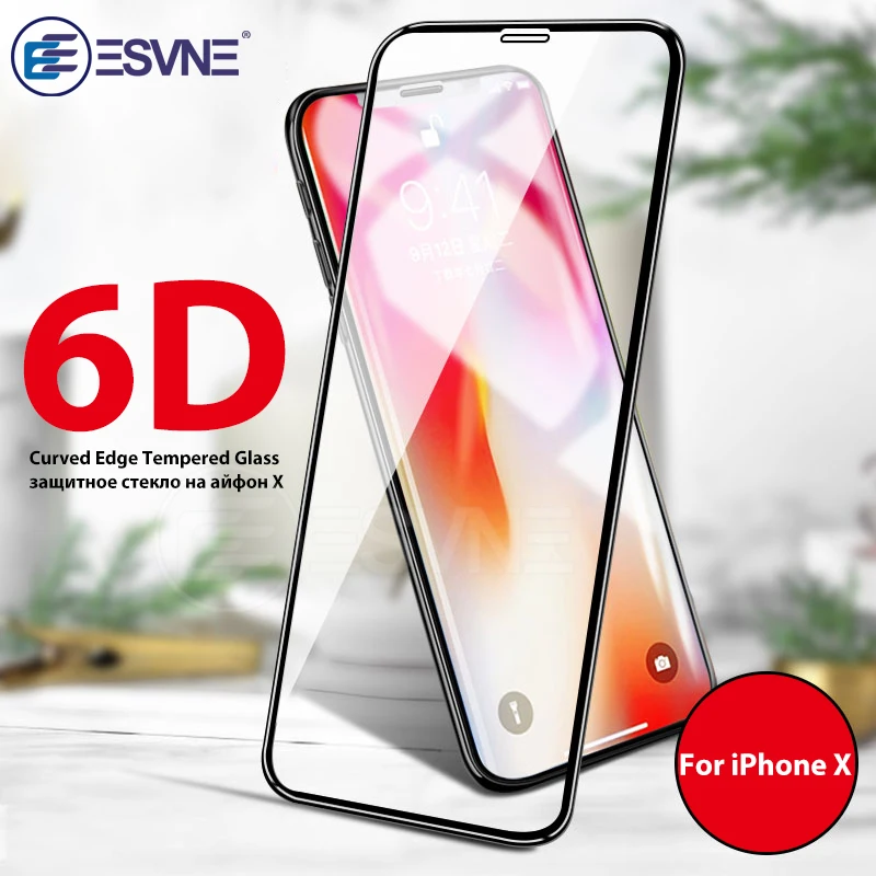 

ESVNE NEW 6D Protective Tempered Glass on the For iPhone X glass HD Curved Edge Glass For iPhone X Screen Protector Film