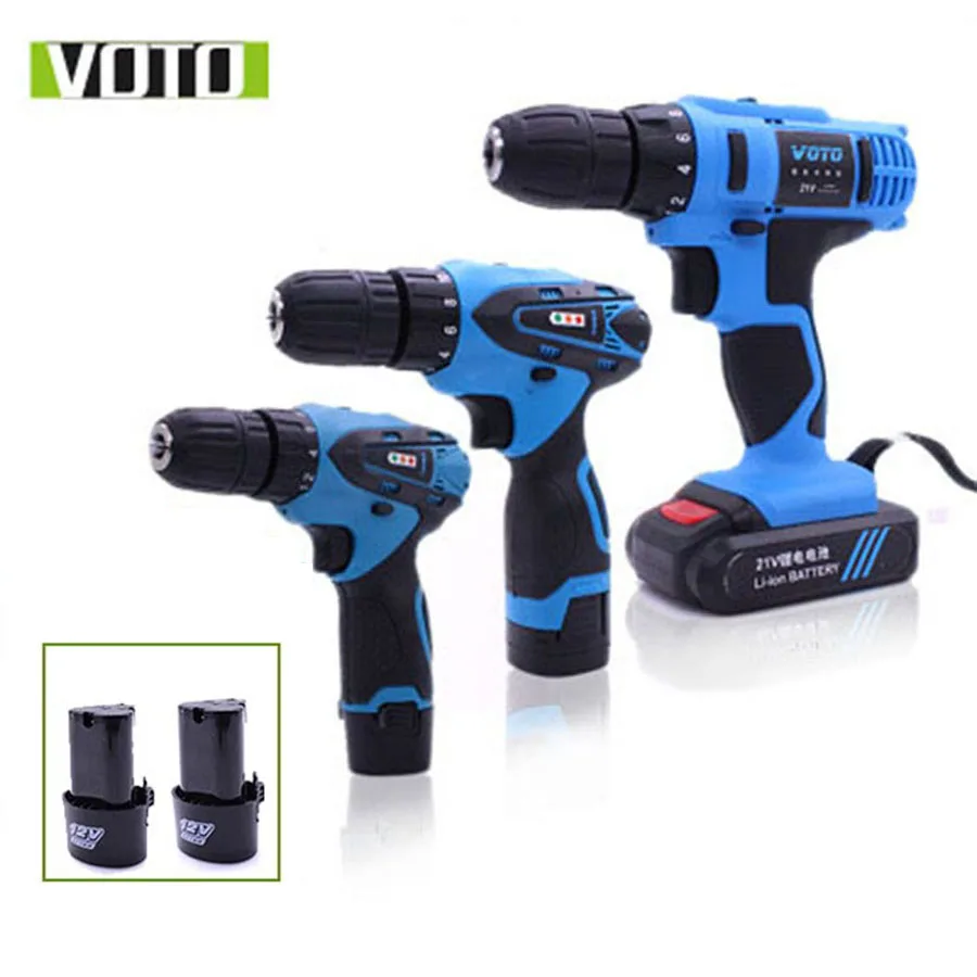 

VOTO 2*Battery Rechargeable Cordless Drill Electric Screwdriver Set Lithium Power Tools Screw Gun Driver 12V 16.8V 21V Blue