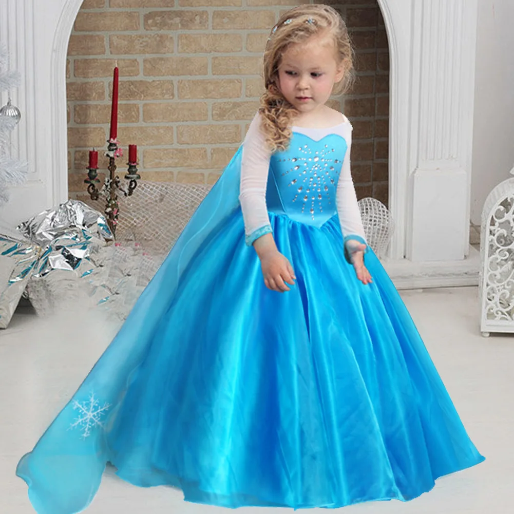 Костюмы принцессы для девочек, Снежная королева, Хэллоуин, день рождения, Детские платья для выступлений, бальное платье с длинными рукавами, От 2 до 11 лет