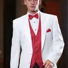 Модные две кнопки белый Жених Смокинги для женихов Для мужчин свадебные костюмы для выпускного индивидуальный заказ(куртка+ Брюки для девочек+ жилет+ галстук) k: 67