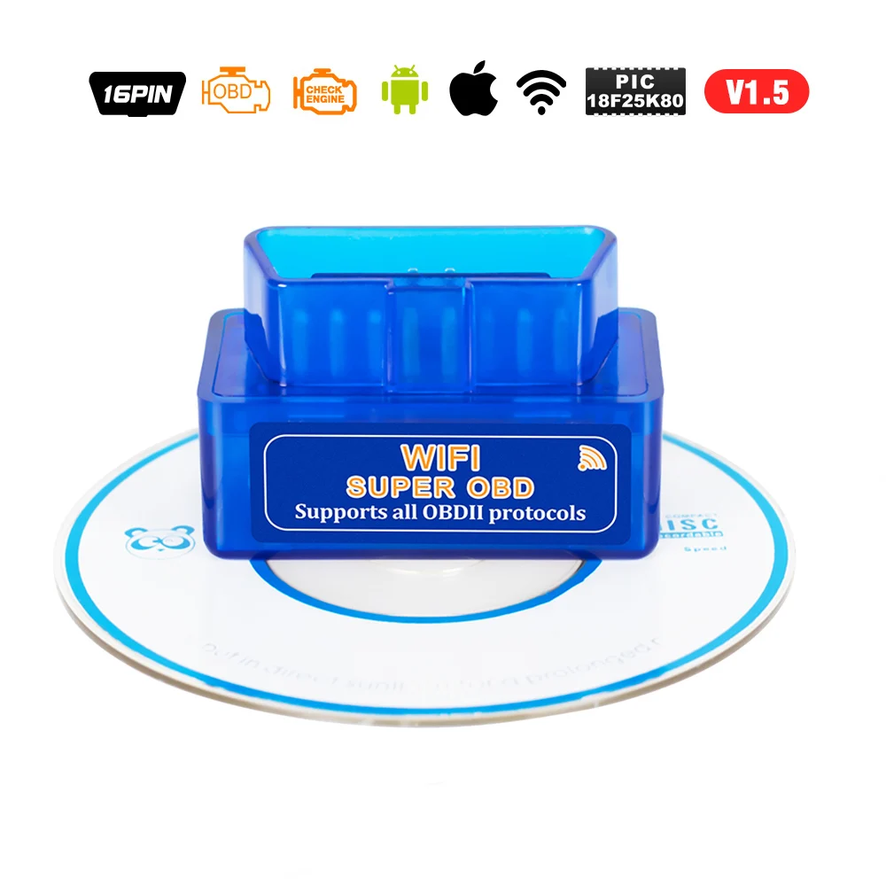 Супер OBD ELM327 wifi V1.5 OBDII OBD2 автоматический диагностический инструмент с чипом PIC18F25K80 ELM 327 Wi-Fi V 1,5 сканер для iOS Android PC - Цвет: Черный