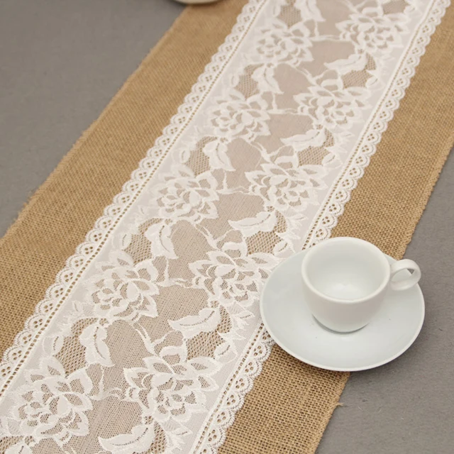 30x275cm Wedding Table Runner Burlap Lace Lotus Fl Jute 30x275cm Wedding Table Runner Burlap Lace Lotus Fl Jute Decor Christmas