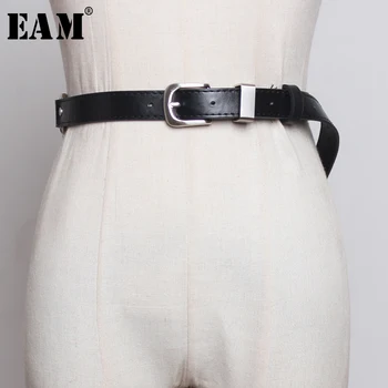 

[EAM] 2020 New Spring Summer Pu Leather Personality Chain Ring Brief solid Hollow Out Belt Women Fashion Tide All-match JX374