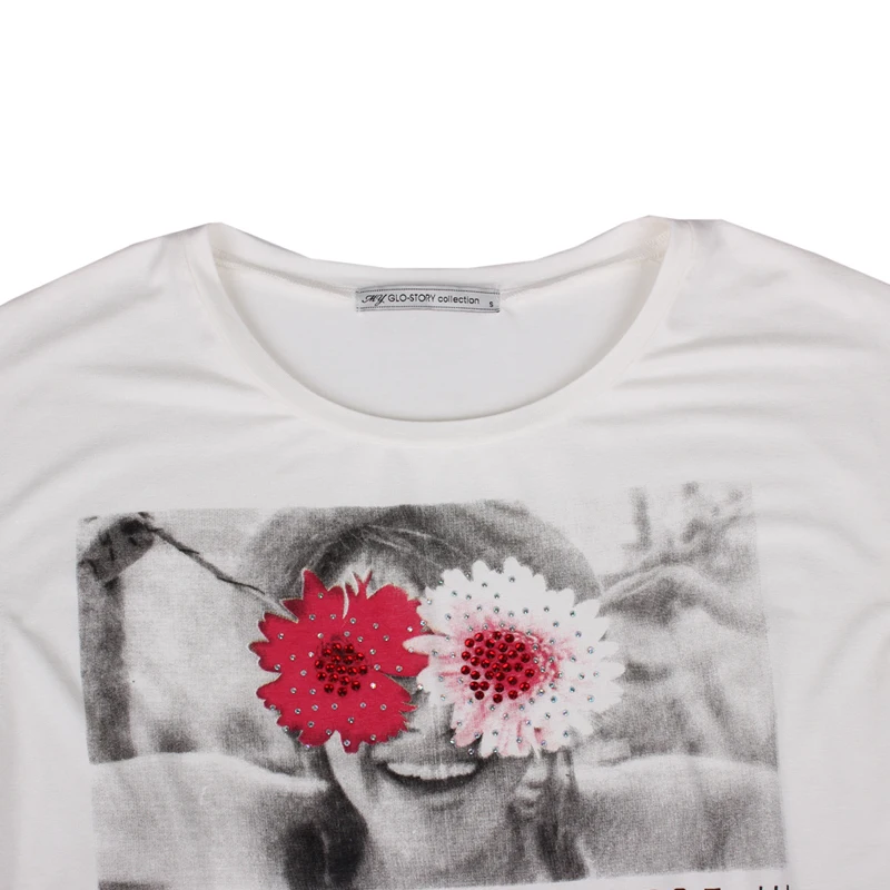 GLO-STORY бренд, модная летняя футболка с принтом, короткий рукав, круглый вырез, женские топы размера плюс, повседневная женская футболка, WPO-1517