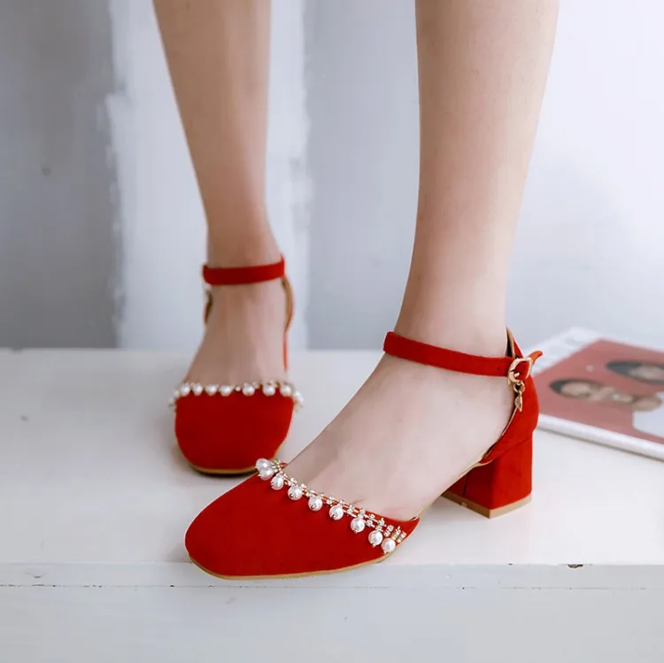 

Big Size11 12 13 14 15 16 17 ladies high heels women shoes woman pumps Nail beads with square head, shallow mouth and thick heel