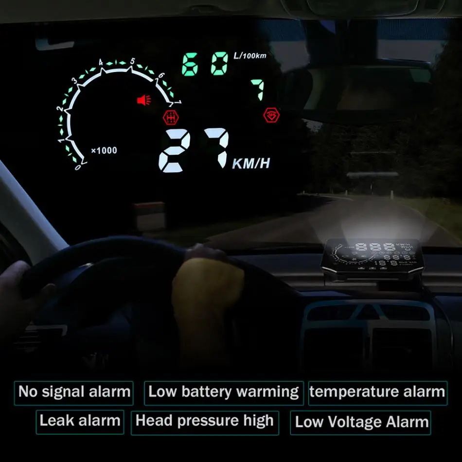Автомобильный TPMS HUD монитор давления в шинах, HUD Дисплей, Предупреждение скорости, OBD2 интерфейс, набор авто аксессуаров