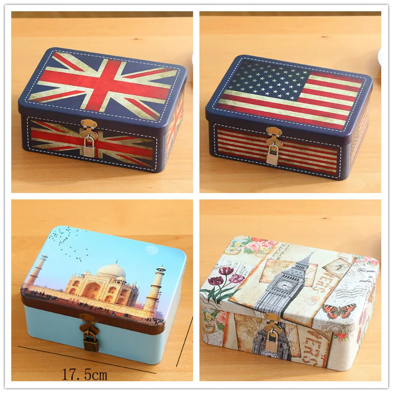 17.5x13x7.5cm Lock Portable Metal Office Storage box Bank Money Box