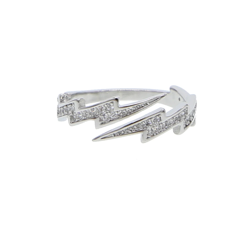 

New Arrival silver color open size ring for fashion girls delicate flash lightning shape adjustable midi finger ring in stock