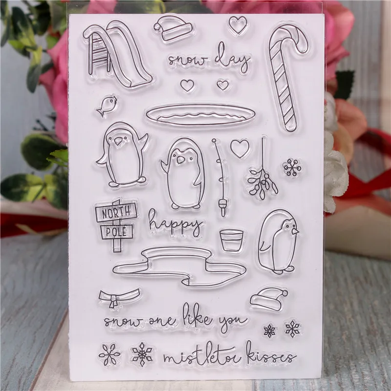 

Rubber Silicone Clear Stamps for Scrapbooking Tampons Transparents Seal Background Stamp Card Making Diy Cartoon penguin