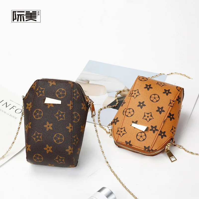 

2019 Spring new Super cute mini shell mobile phone bag old flowers one shoulder slant with women's bag chain small bag