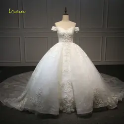 Loverxu Vestido De Noiva лодка средства ухода за кожей шеи бальное платье Свадебные платья 2019 спинки аппликации бисером жемчуг Тюлевое платье невесты