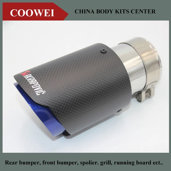 

1PCS 63MM INLET-89MM OUTLET carbon fiber blue stainless steel Exhaust Muffler Tip Akrapovic Blue Exhuast Pipes Rear Muffler Tips