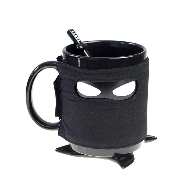 

Creative Ninja Cup Black Mask Ceramic Spoon with Handle Coffee Milk Tea Cup Milk Coffee Cup Mug DropShipping