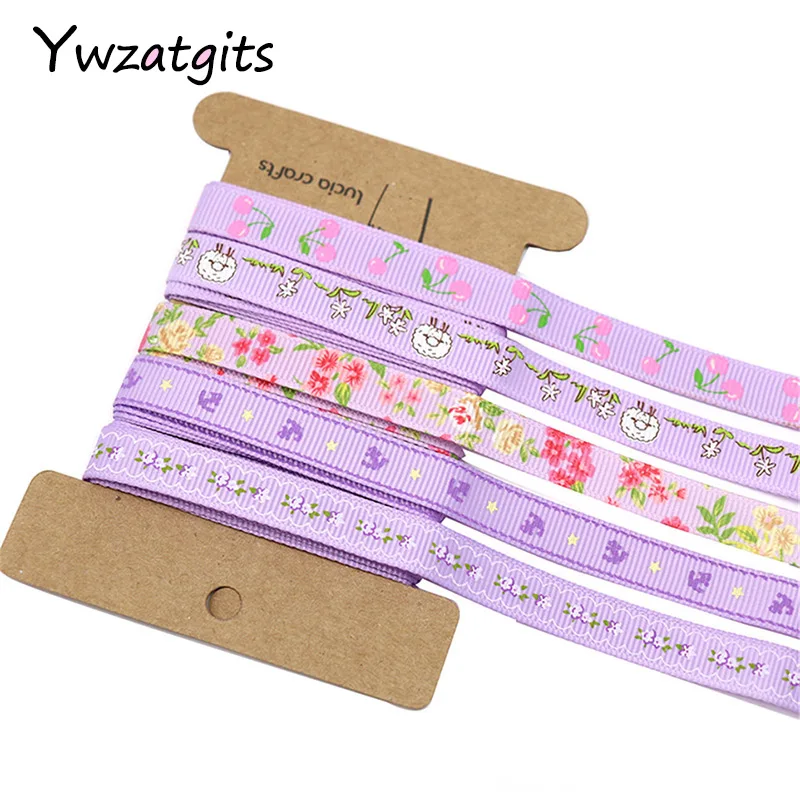 Ywzatgits 5 лет/Лот, 1y/цвет 3/" 10 мм многоцветная печать корсажная лента декоративные поделки аксессуары YR0401 - Цвет: Purple range