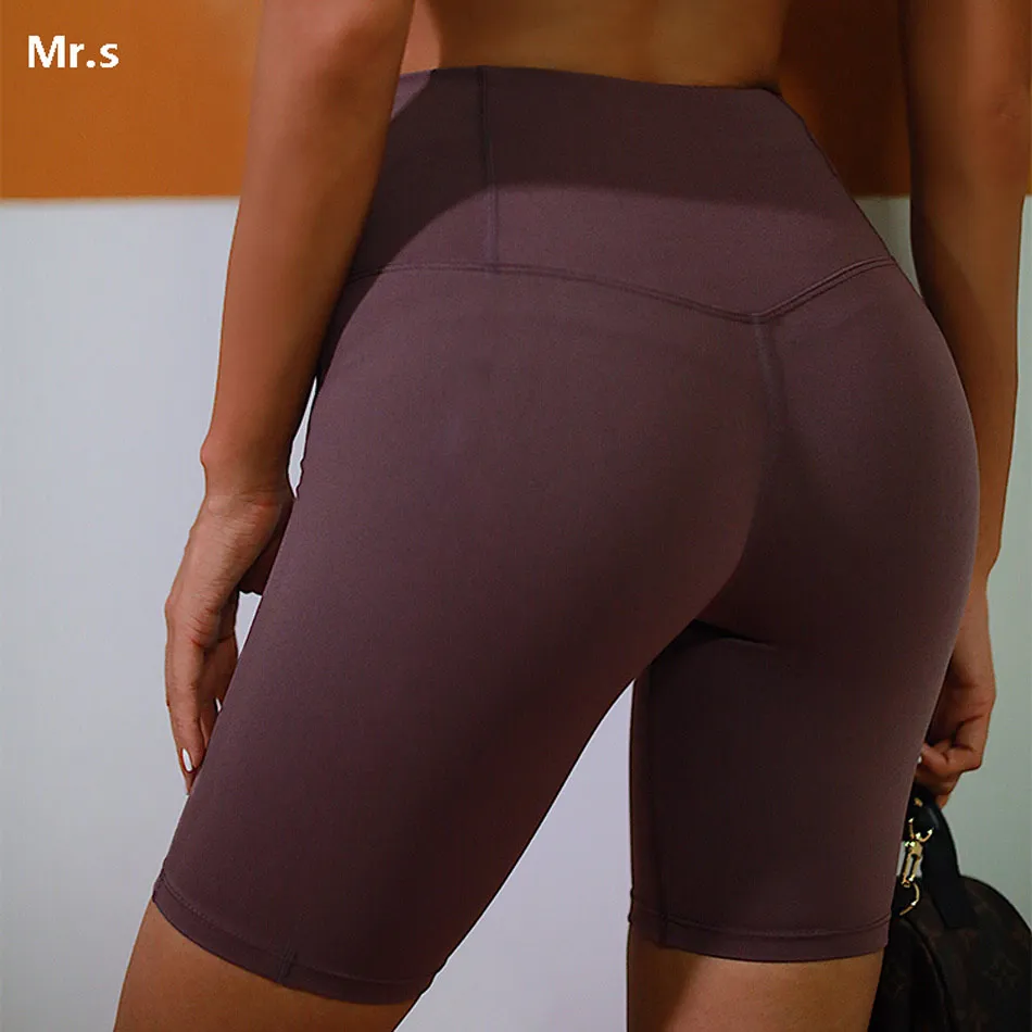 Байкерские шорты для йоги с контролем живота, женские Компрессионные спортивные шорты для тренировок с высокой талией, спортивные шорты для спортзала, черные шорты из спандекса - Цвет: dark purple