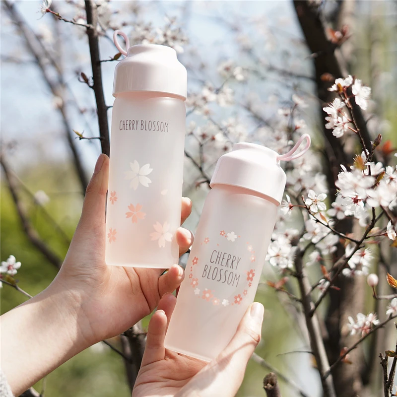 

Girl Cherry Blossom Frosted Glass Japanese Female Student Portable Art Fresh Water Pink Princess Will Change The Water Bottle