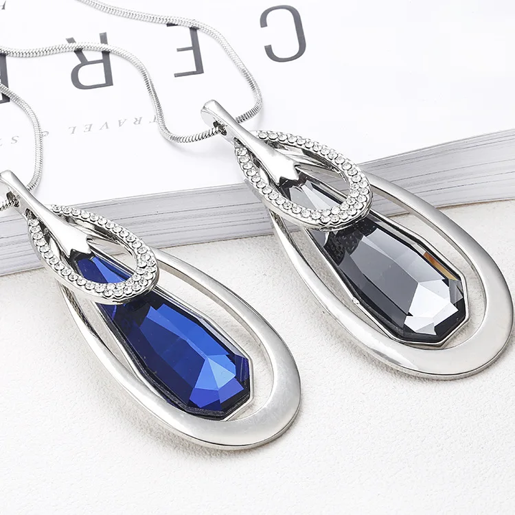 BYSPT серебряное ожерелье винтажное панк квадратное овальное синее серое Хрустальное стекло кулон ожерелье s женское ювелирное изделие