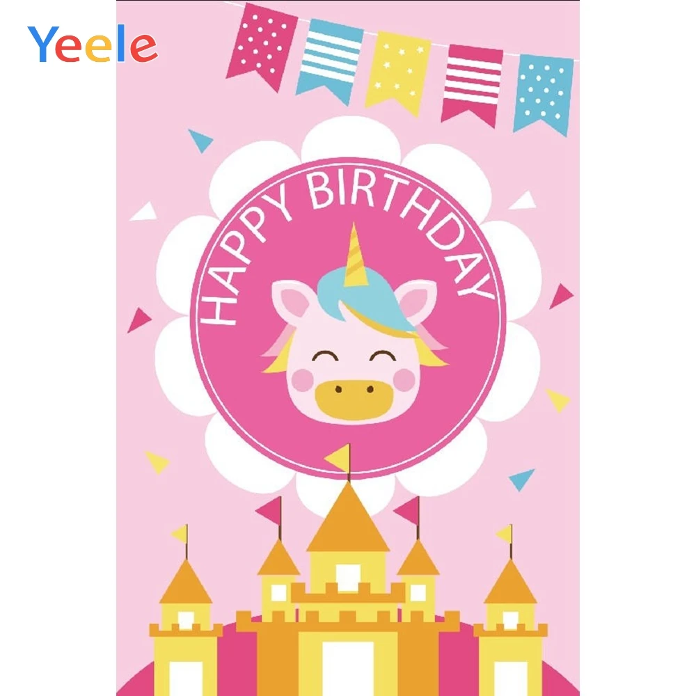 

Yeele Vinyl Pink Unicorn Castle Girl Birthday Party Photography Background Princess Photographic Backdrop For Photo Studio