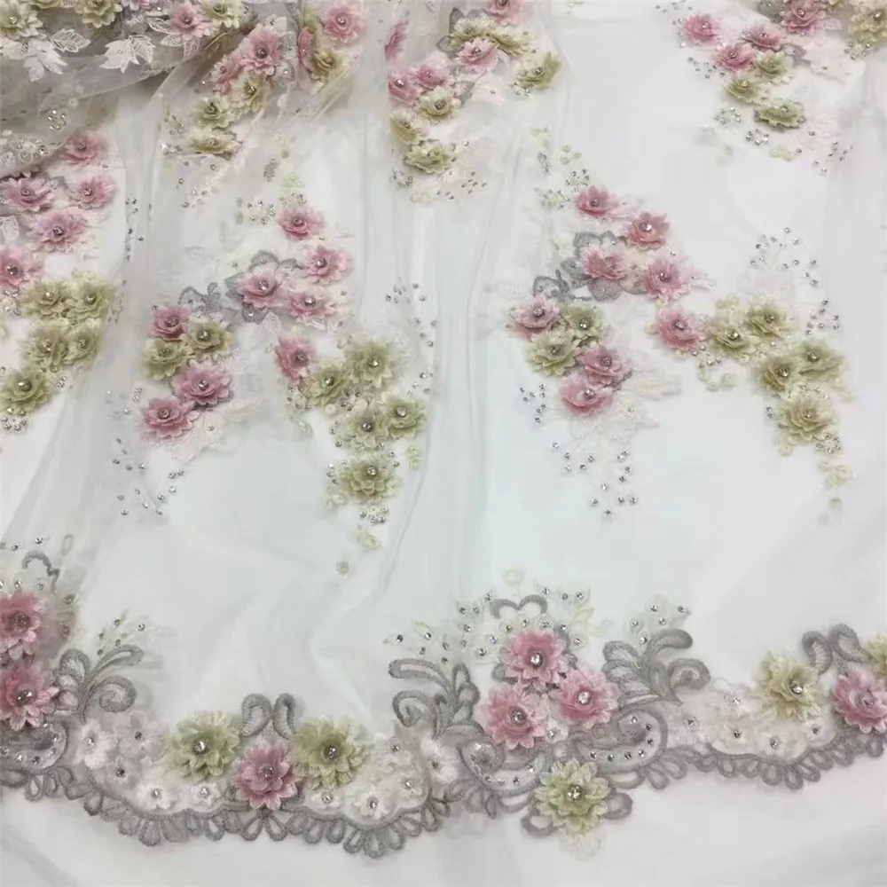 

Bridal Lace Graceful 2018 African Lace Fabric High Quality 3D Flower Embroidery Nigerian Lace Fabrics For Wedding Dress G216-1