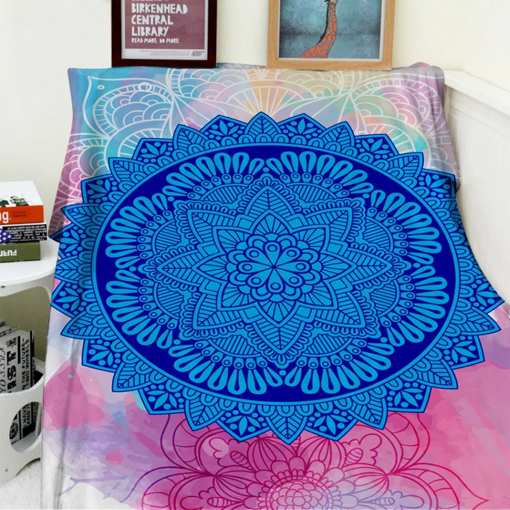 

Blankets Soft Plush Super Warm Sofa Bed Blanket Thorw Psychedelic Blue Mandala Personality Pattern Thick Thin Cobertor Plaid