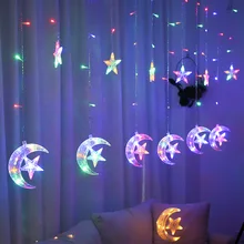 2.5M 220V LED Moon Star lamp String Curtain Lights Christmas Garlands Fairy Light Outdoor For Party Wedding Holiday Decoration 220v 138pcs led fairy string lights star curtain lights waterproof outdoor christmas decorations for home wedding garlands natal