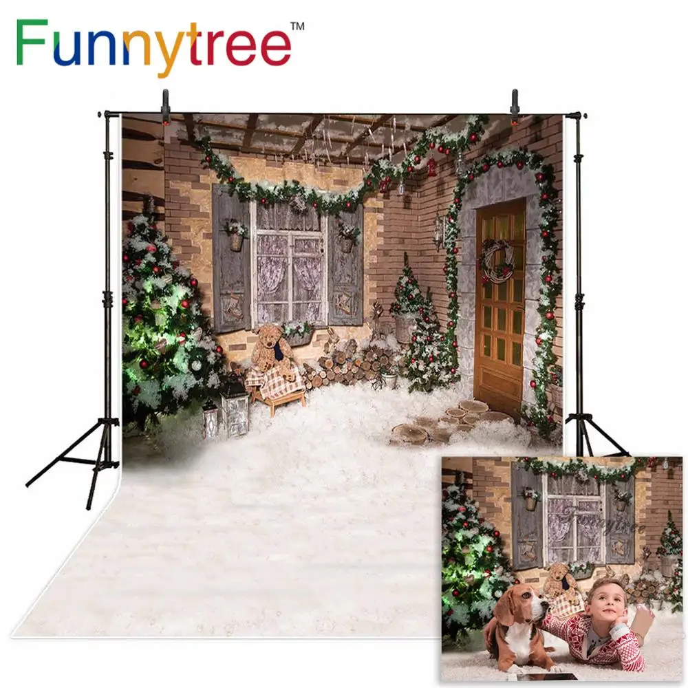 

Funnytree photography backdrop Snow winter house Christmas tree party children new background photocall customize photo printed