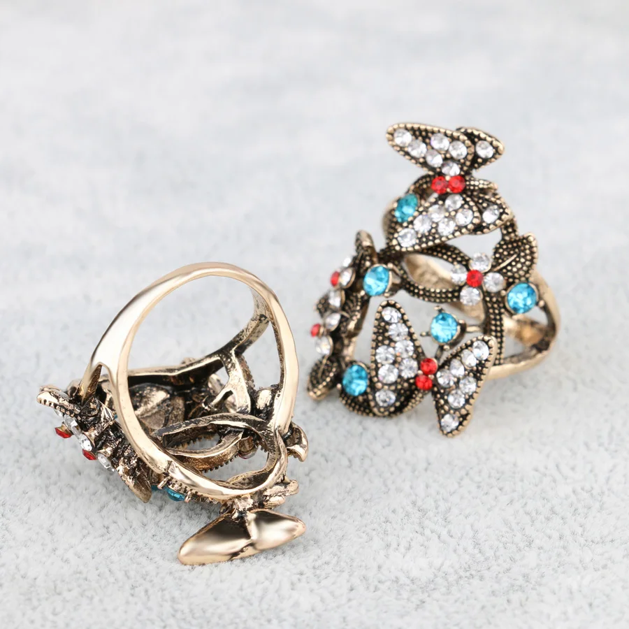 Женское кольцо в богемном стиле с кристаллами и бабочкой|butterfly rings for women|rings womenring |