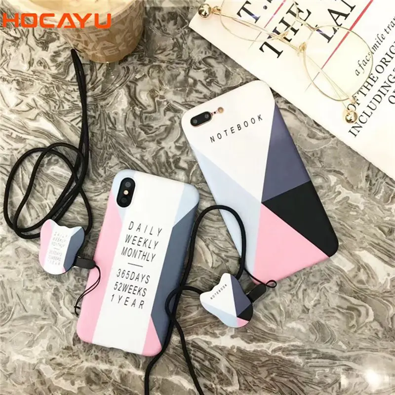 HOCAYU Fancy Geometric Desain Handphone Kasus untuk Iphone 6 6 s 6 ditambah 7 7 ditambah 8 8 ditambah Kasus IMD Lembut TPU Dengan Tali Funda Celular