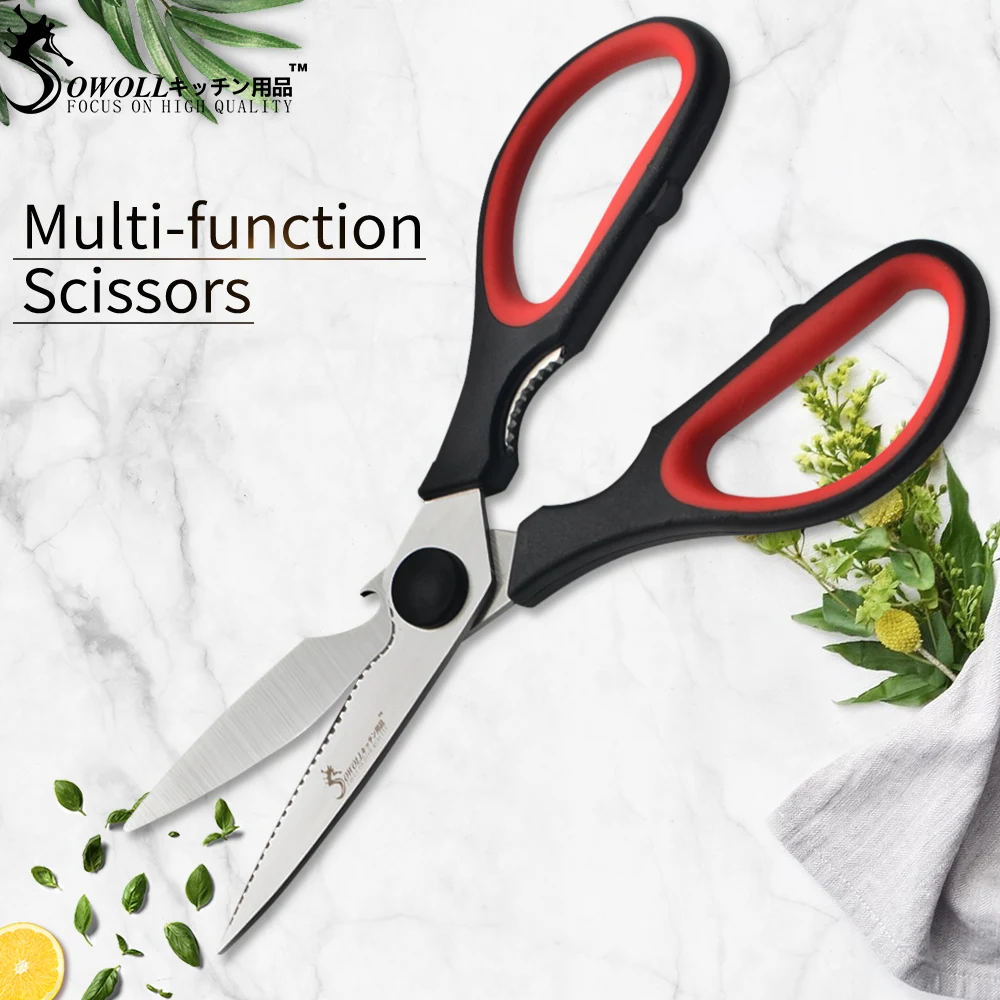 

100% New Brand Multifunction Scissors SOWOLL Brand Sharp Blade Plastic Handle Detachable Kitchen Scissors New Cooking Tools 1pcs