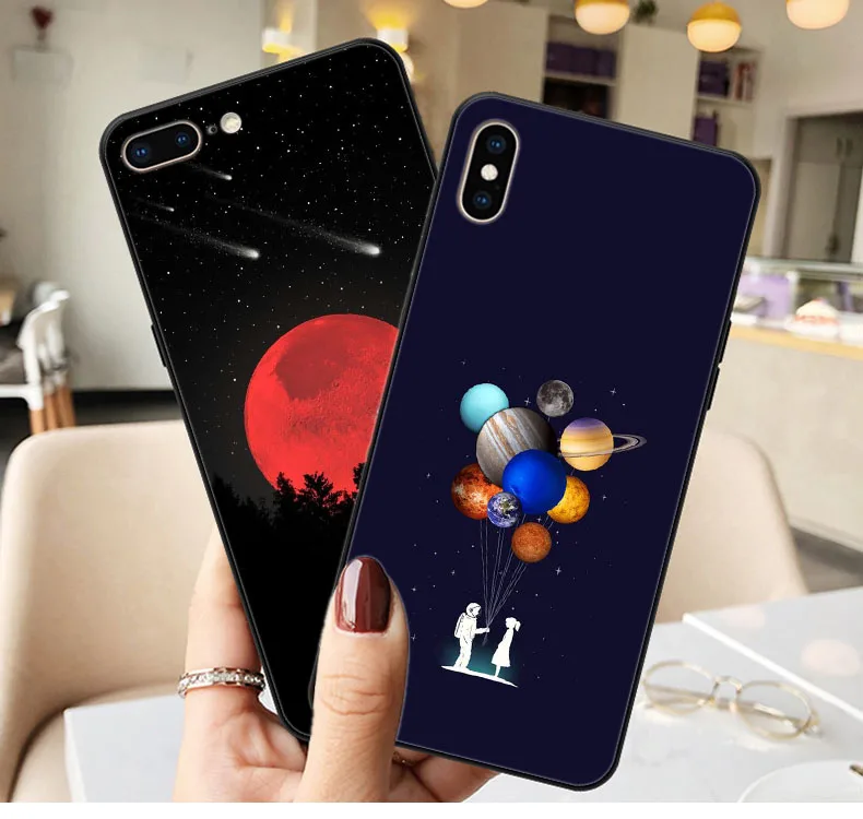 

Space Moon Astronaut Planet Star plane Soft silicone TPU Phone Cases for iPhone X 6 6SPlus 7 8 Plus 5 5S SE XS MAX XR XS Cover