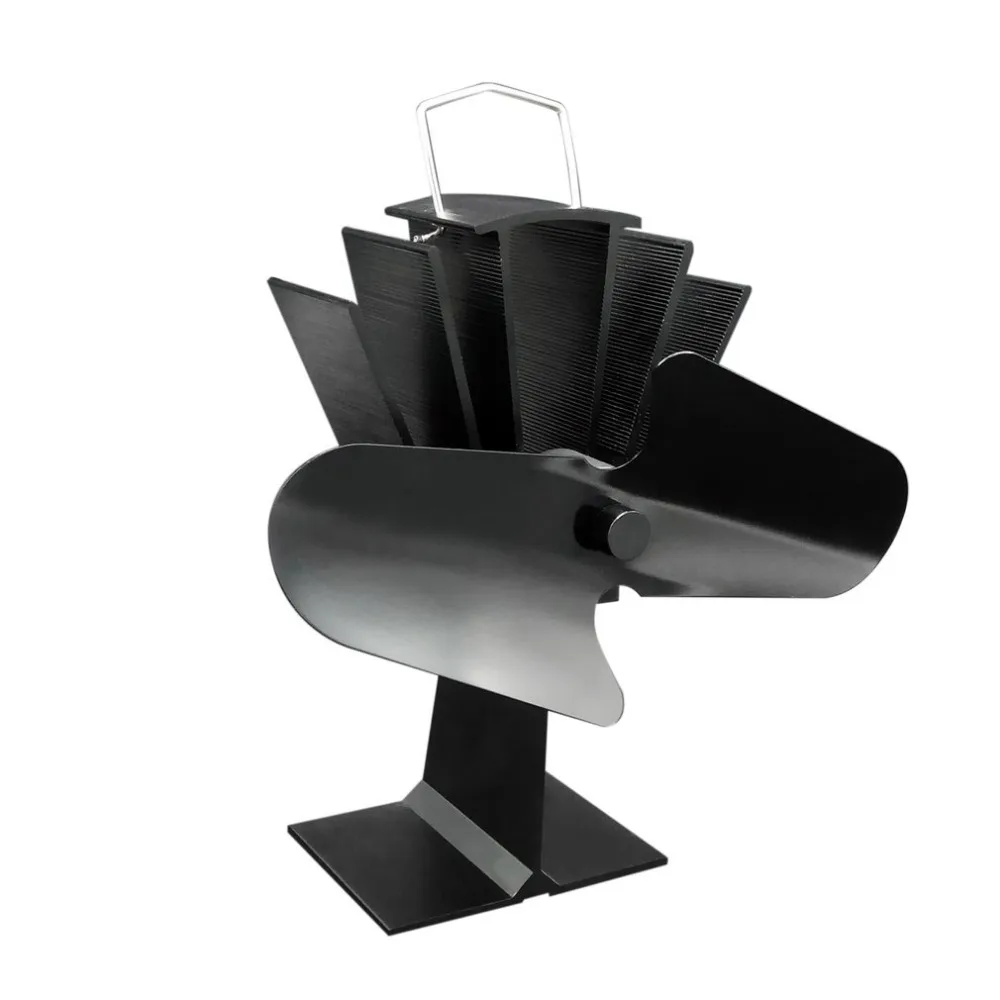 Прочный 2 Лопасти алюминиевый черный вентилятор для печи, работающий от тепловой энергии экономия топлива экологичный дровяная горелка вентилятор