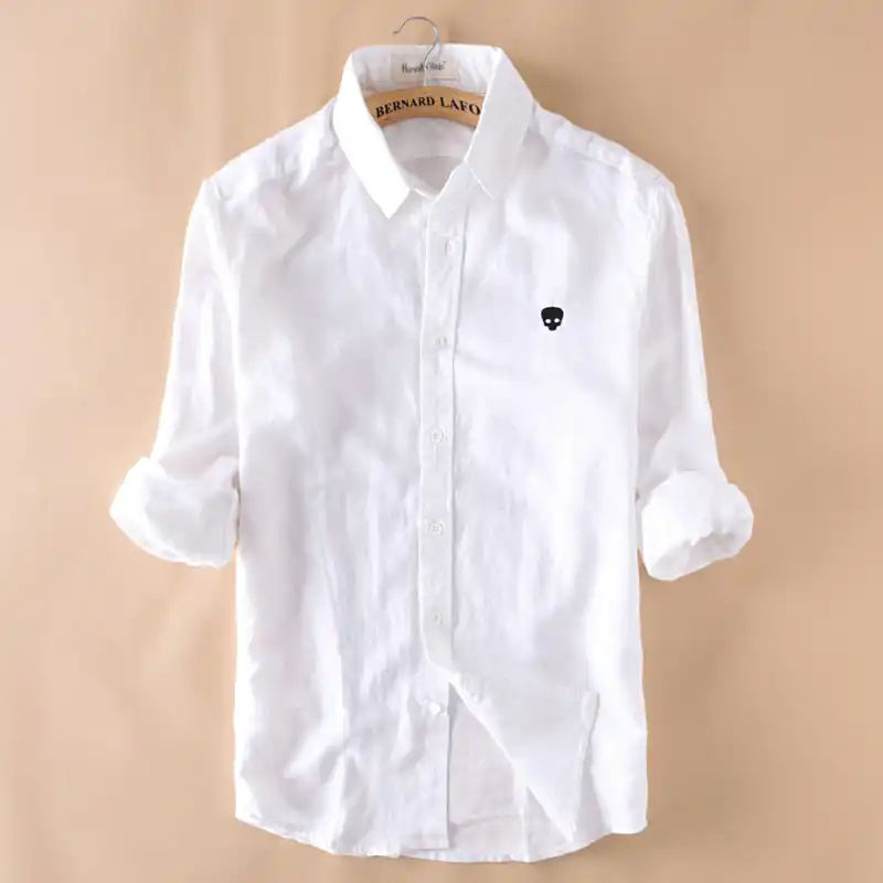 slim fit white linen shirt