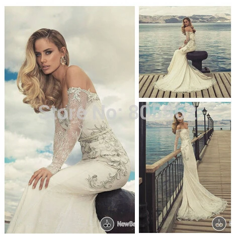 

casamento vestido de noiva 2016 new fashionable sexy long sleeve crystal lace mermaid wedding dress bridal gown free shipping