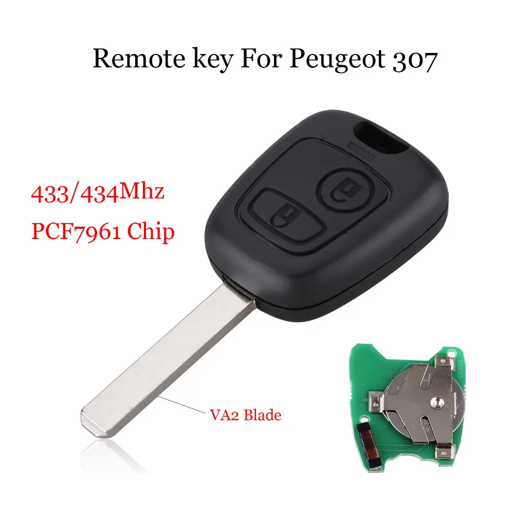 

2 Buttons 433MHZ PCF7961Chip Remote Key Keyless For Peugeot 307 For Citroen C1 C3 VA2 Blade