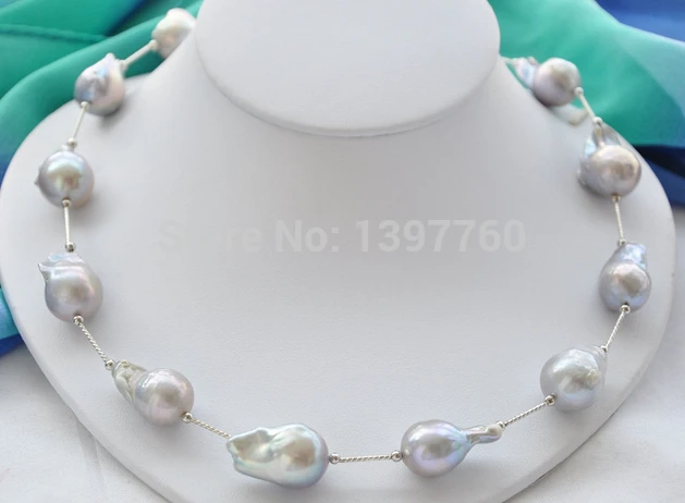 

FREE SHIPPING>>>@@ Miss charm Jew.108 18mm gray BAROQUE KESHI REBORN PEARL NECKLACE